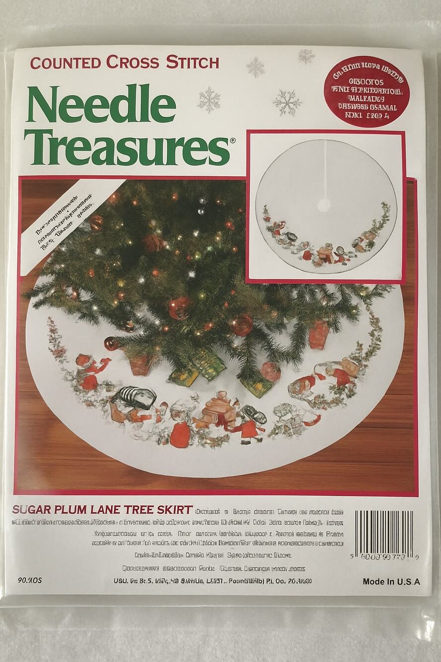 Vintage Needle Treasures 48" Sugar Plum Lane Christmas Tree Skirt Cross Stitch